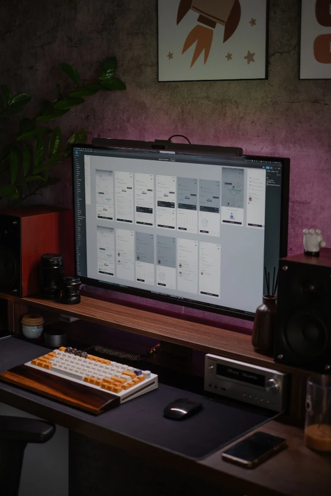 Digital product design dashboard showing interface layouts and website analytics